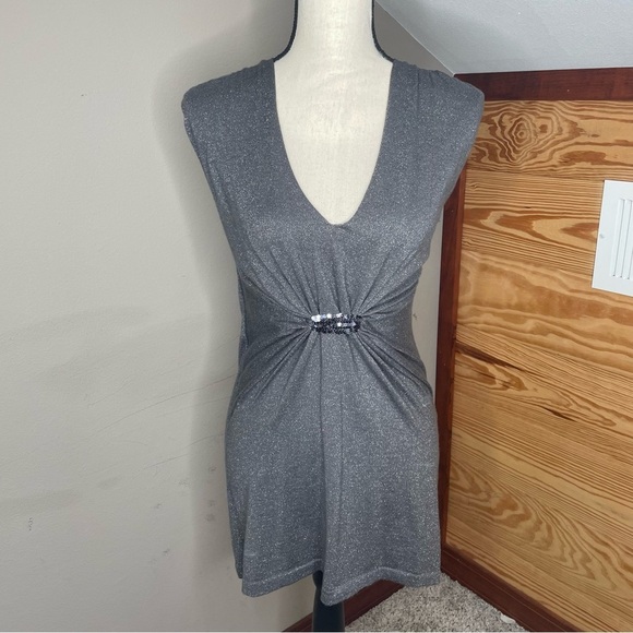 Autumn Cashmere Grey Cashmere Silk Blend Sleeveless Sequin Top Blouse Small - Picture 1 of 9